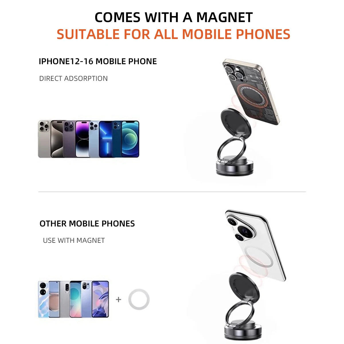Car Phone Holder upgrade 360° Rotatable vacuum magnetic bracket Car Mount For iPhone Huawei Xiaomi Kitchen Phone Holder Black