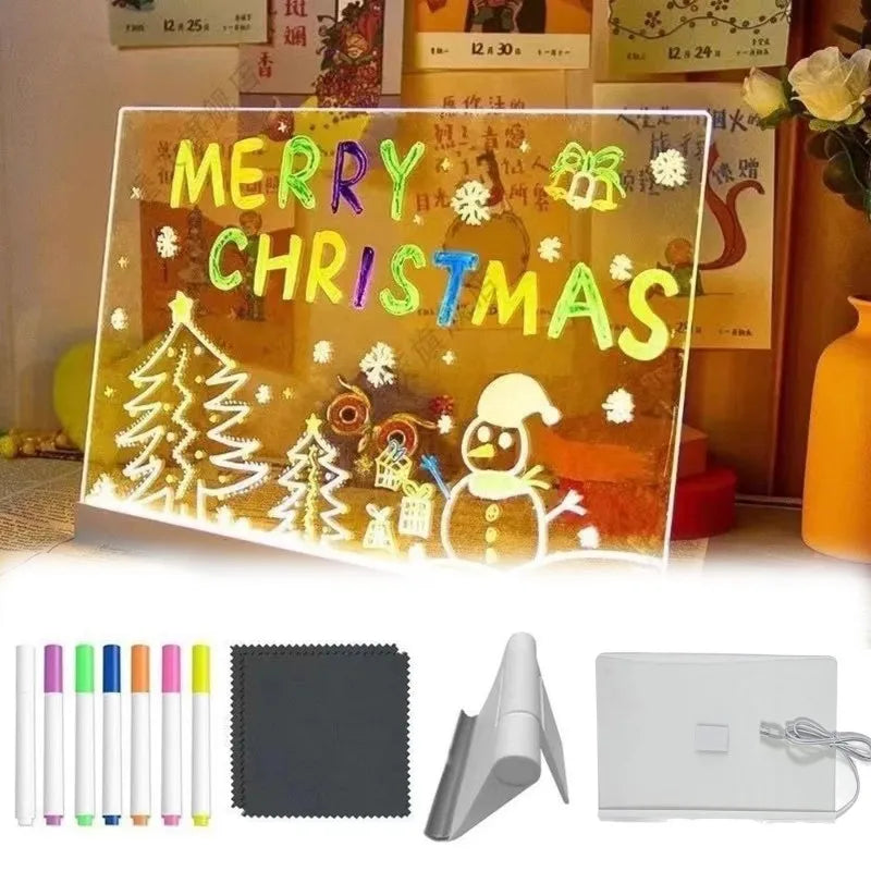 Personalized LED Lamp Acrylic Message Note Board Erasable USB Childrens Drawing Board Bedroom Night Light Birthday Kids Gift