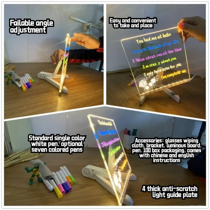 Personalized LED Lamp Acrylic Message Note Board Erasable USB Childrens Drawing Board Bedroom Night Light Birthday Kids Gift