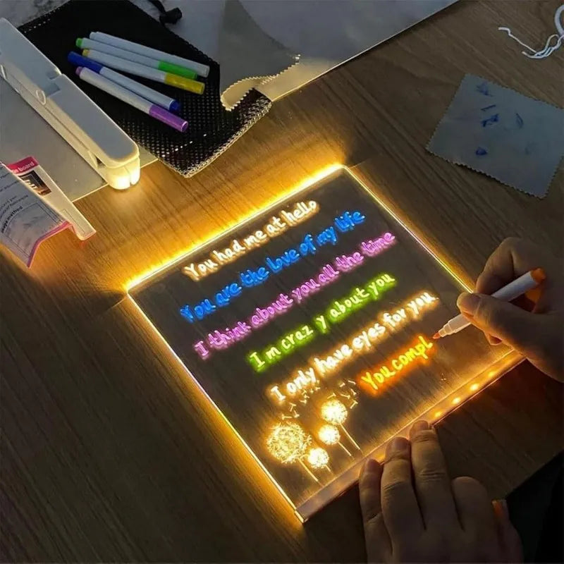 Personalized LED Lamp Acrylic Message Note Board Erasable USB Childrens Drawing Board Bedroom Night Light Birthday Kids Gift